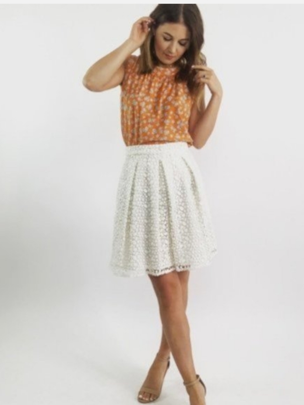 Boden White Crochet Lace Overlay A-Line Skirt - Picture 3 of 8